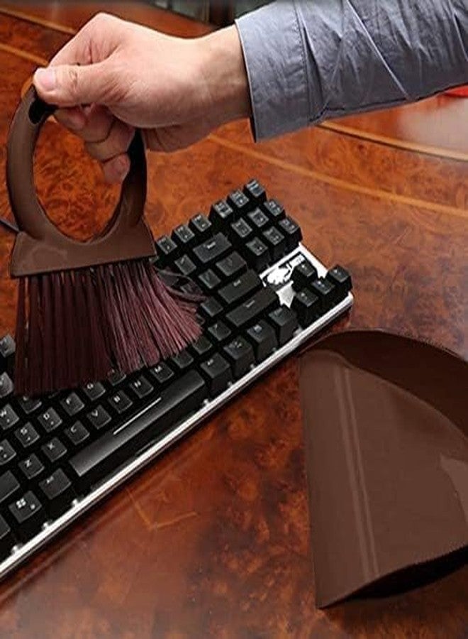 Portible مجموعة مكنسة محمولة مع جاروف وفرشاة لتنظيف لوحة مفاتيح السيارة (بني) - Image 3